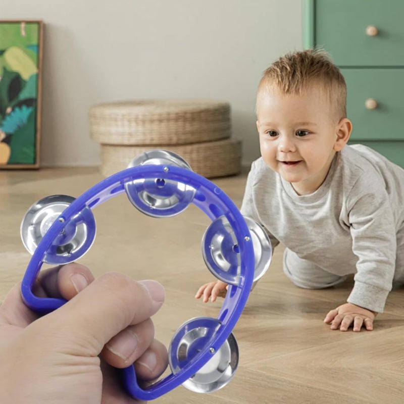 CashBeat 2-Pack Blue Handheld Tambourines with 4 Jingle Bells Each, Mini Plastic Half-Moon Percussion Instruments for Adults, School Music Class, Band and Party - Image 5